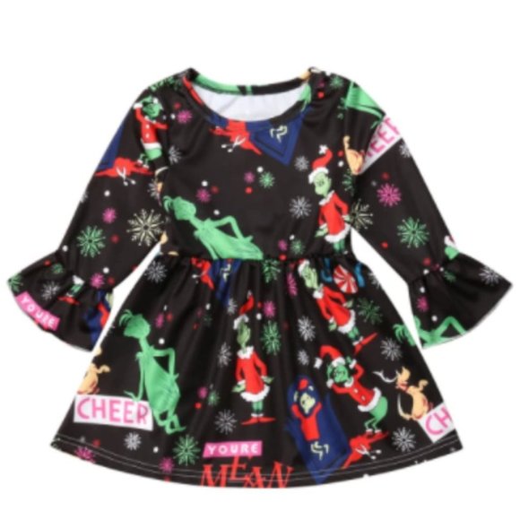 New Girl's Christmas Grinch You're A Mean One Dress - Picture 1 of 4